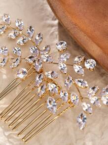 1件装女士精美新娘发梳，婚礼派对伴娘装饰发饰，镶嵌锆石的优雅头饰，情人节配饰 - 金色 - 查看 8