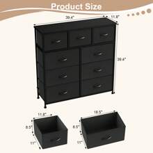 Furmax 布艺梳妆台，卧室储物抽屉梳妆台，高梳妆台，7 个抽屉，带布艺收纳盒的抽屉柜，木质顶部，钢制框架，适用于卧室、衣柜、电视柜、返校宿舍入口储物柜 - 黑色 - 查看 6