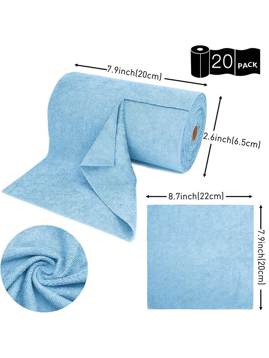 20包可重複使用的清潔抹布,微纖維撕開式毛巾卷,洗碗布,淺藍色 - 淺藍色 - 查看 1