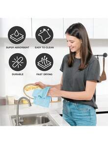 20包可重複使用的清潔抹布,微纖維撕開式毛巾卷,洗碗布,淺藍色 - 淺藍色 - 查看 3