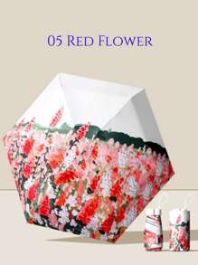 1 件超轻迷你口袋伞，创意油画和黑色涂层，6 折叠防紫外线防晒伞，平板伞防辐射，方便便携女士时尚且极具吸引力的花朵图案，适合晴天和雨天 - 時尚印花扁傘 - 查看 10