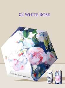 1 件超轻迷你口袋伞，创意油画和黑色涂层，6 折叠防紫外线防晒伞，平板伞防辐射，方便便携女士时尚且极具吸引力的花朵图案，适合晴天和雨天 - 時尚印花扁傘 - 查看 7