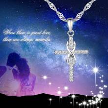 feilok 1pc Elegant & Fashionable 925 Sterling Silver & , Infinity Symbol & Cross Pendant Necklace Suitable For Women & Girls Daily Wear Or As Gifts For Birthday, Wedding, Christmas, Valentine'S Day