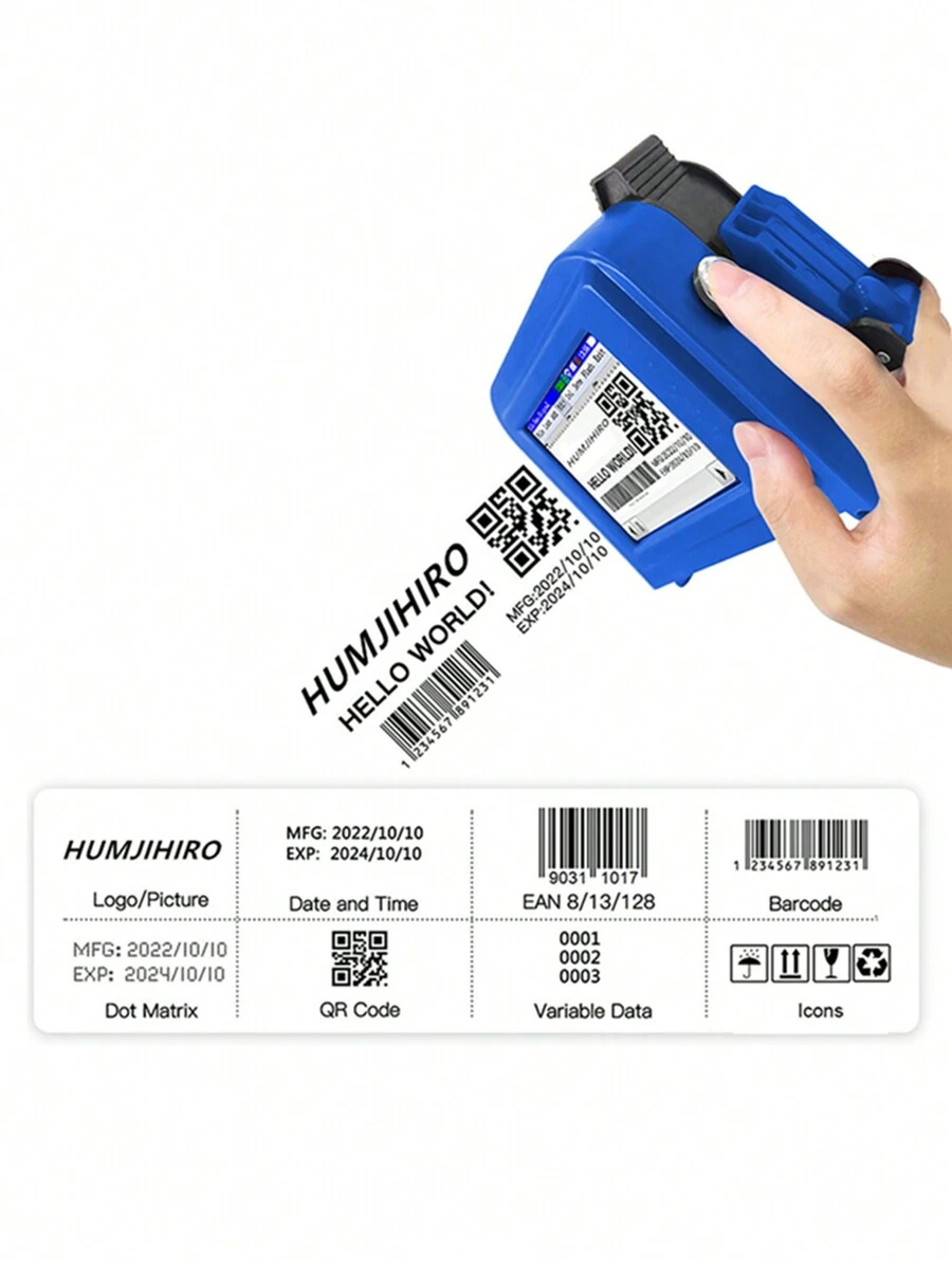 1/Set T-Shirts Label Portable Thermal Inkjet Printer Mini Handheld Inkjet Printer Variable Data,QR Barcode,Logo,Expiry Date,Production Date,Pattern,Mobile 12.7mm Handheld Inkjet Printer With 1pc Black Quick-Drying Ink Cartridge - Blue - View 1