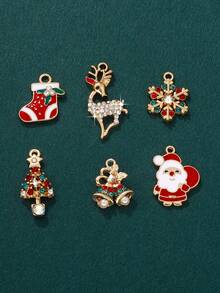 6pcs/set Christmas Theme Diy Accessory Set Including Santa Claus, Christmas Tree, Bell, Snowflake, Socks, Reindeer - Gold - View 3