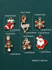 6pcs/set Christmas Theme Diy Accessory Set Including Santa Claus, Christmas Tree, Bell, Snowflake, Socks, Reindeer - Gold - View 5