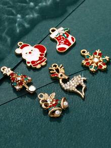 6pcs/set Christmas Theme Diy Accessory Set Including Santa Claus, Christmas Tree, Bell, Snowflake, Socks, Reindeer - Gold - View 2