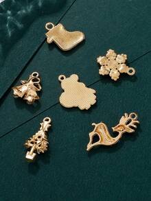 6pcs/set Christmas Theme Diy Accessory Set Including Santa Claus, Christmas Tree, Bell, Snowflake, Socks, Reindeer - Gold - View 4