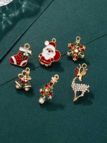 6pcs/set Christmas Theme Diy Accessory Set Including Santa Claus, Christmas Tree, Bell, Snowflake, Socks, Reindeer - Gold - View 1