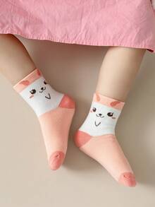 5 雙/包 女童加厚羊卡通印花中筒襪,適合秋冬日常穿著 - 彩色 - 查看 4