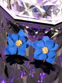 1 女款時尚多層啞光彩繪花耳環 - 藍色 - 查看 3