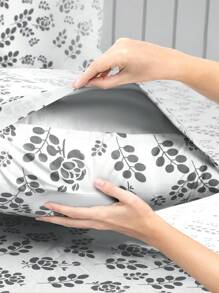 4-Piece Floral Bed Sheet Lux Decor High GSM Brushed Microfiber Bedding Set – Soft & Cozy Feel – Fits Up To 16 Inches Deep Pocket – Complete Bedding With Sheets & Pillowcases – Back To School, Home Decor, Breathable Sheets, Graduation Gifts – Soft Bed Linens, Comfortable Bedding Set, Luxury Bedroom Decor, Valentine's Day Bedroom, Spring Bedding Refresh, Guest Room Essentials, Dorm Room Bedding, Premium Bed Linens, Easy Care Sheets, Hypoallergenic Fabric, Year-Round Comfort, Master Bedroom Update, Matching Bedding Set, Hotel Quality Linens - 白色和灰色 - 查看 4