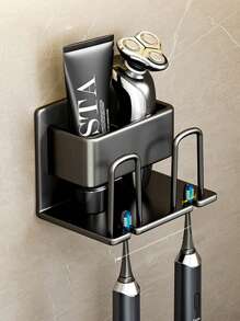 鐵灰色牙刷架具有牙杯掛鉤,可掛墻安裝的電動牙刷收納盒 - 黑色-三人 - 查看 6