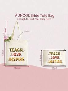 1入組teacher Love Inspire字母圖案印花肩托袋和化妝袋組合套裝,輕便可折疊的購物袋,時尚休閒大容量手提袋,肩背袋,適用於新生和大二的返校必備用品儲物,男女旅行化妝和洗漱用品儲存,是送給教師、家長和恩主的理想禮物。 - 米色 - 查看 3