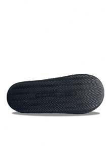 Women's Black Skull Decor Flat Indoor Slippers With Closed Toe, Winter Home Slippers