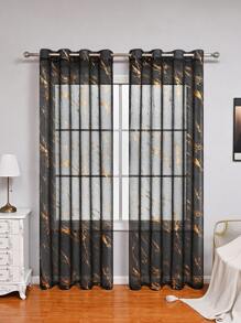 1入組現代北歐風格大理石紋裝飾窗紗帘配金色印花,適用於臥室和客廳 - 黑色 - 查看 1