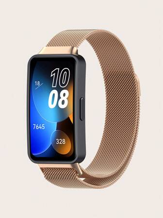 1入精美的玫瑰金色空心編織環形不鏽鋼手錶帶，適用於華為Band 8