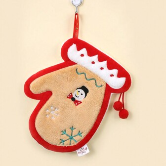 1pc Christmas Glove Shaped Personalized Polyester & Nylon Fiber Absorbent And Soft Hanging Hand Towel, Applied For Christmas Celebration Home Bathroom Decor Back To School Dish Cloths Kitchen Towel
