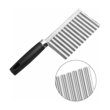 Cortador de papas arrugadas Ondas de acero inoxidable Cortador de papas fritas Cortador de mano Picador, Cuchillo para cortar ensalada de verduras Cocina casera - Negro - Ver 7