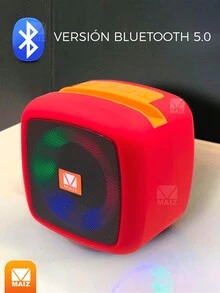 Bocina Bluetooth Portatil Recargable Radio FM Luz Led Cable De Carga - Rojo - Ver 3