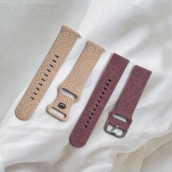 2pcs Floral Carved Watch Band, Compatible With Samsung Galaxy Watch 6/5/4 40mm/44mm, Galaxy Watch 5 Pro 45mm, Galaxy Active 2, Galaxy Watch 3, 20mm Women Soft Silicone Replacement Sports Watch Strap As A Gift For Students Returning To School