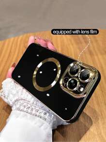 1pc Black Electrical Plating Protection Case With Mirror Screen And Magnetic Suction, Compatible With Iphone - Black - View 3