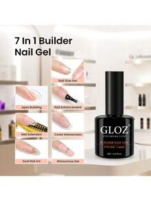 Gloz 7合1透明建造者指甲凝膠套裝,2入組可塑建設凝膠與強化劑,硬化延伸指甲凝膠,led專用凝膠,鑲嵌指甲膠,美甲店級指甲藝術diy套裝 - 無色 - 查看 2