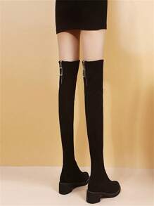2024 Nowe modne zamszowe buty za kolano dla kobiet, grube wysokie buty na obcasie, jesień zima