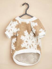 1pc Polyester Plush Christmas Element Snowflake Pattern Pet Sweatshirt For Both Cats And Dogs, Autumn And Winter - Multicolor - View 3