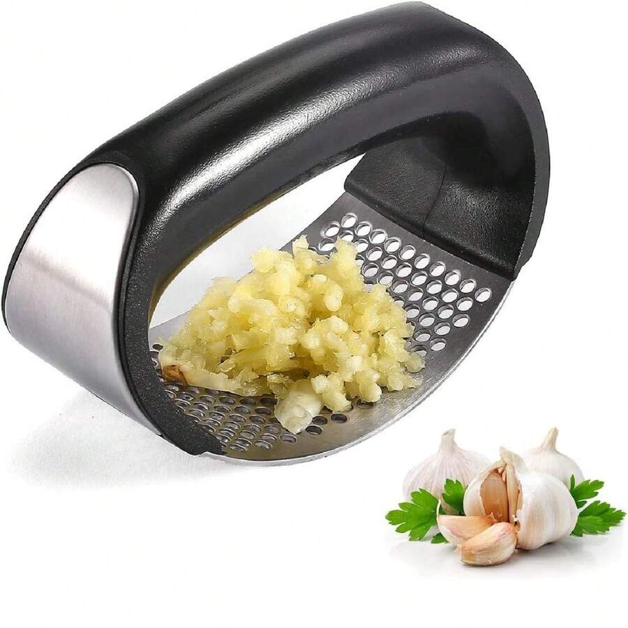 1pc Stainless Steel Manual Garlic Press - Black - View 1