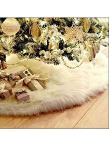 1件装白色毛绒圣诞树裙装饰，适合圣诞派对，高端柔软经典蓬松圣诞树裙，可用于圣诞树装饰、圣诞装饰、冬季房间装饰。 - 白色 - 查看 6