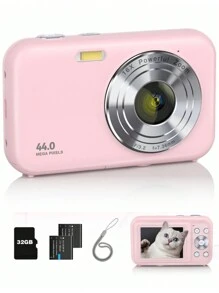 Máy ảnh kỹ thuật số , FHD 1080P Nọn nhẹ Máy chụp hình Với 32GB Thẻ , 2 Pin , Dây buộc , 16X Chống rung , 44MP Dễ thương Có thể mang đi Điểm Và Bắn Máy ảnh Qủa tặng Dành cho người mới bắt đầu ( Màu hồng ) - Hồng - Xem 1