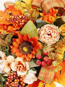 1Pc Halloween Decorations Garland Pumpkin Listing Fall Harvest Farmhouse Home Decor Sunflower Eucalyptus Berry Maple Leaf Thanksgiving Decorations For Anniversary Decor, Holiday Decor, Party Decor Supplies, Holiday Gifts For Spring Wreaths For Front Door Outside, Spring Flowers Artificial For Decoration, Apring - 香檳色 - 查看 4