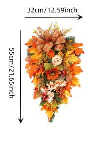 1Pc Halloween Decorations Garland Pumpkin Listing Fall Harvest Farmhouse Home Decor Sunflower Eucalyptus Berry Maple Leaf Thanksgiving Decorations For Anniversary Decor, Holiday Decor, Party Decor Supplies, Holiday Gifts For Spring Wreaths For Front Door Outside, Spring Flowers Artificial For Decoration, Apring - 香檳色 - 查看 6