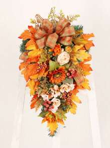 1Pc Halloween Decorations Garland Pumpkin Listing Fall Harvest Farmhouse Home Decor Sunflower Eucalyptus Berry Maple Leaf Thanksgiving Decorations For Anniversary Decor, Holiday Decor, Party Decor Supplies, Holiday Gifts For Spring Wreaths For Front Door Outside, Spring Flowers Artificial For Decoration, Apring - 香檳色 - 查看 3