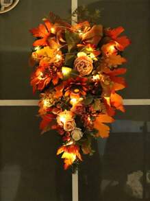 1Pc Halloween Decorations Garland Pumpkin Listing Fall Harvest Farmhouse Home Decor Sunflower Eucalyptus Berry Maple Leaf Thanksgiving Decorations For Anniversary Decor, Holiday Decor, Party Decor Supplies, Holiday Gifts For Spring Wreaths For Front Door Outside, Spring Flowers Artificial For Decoration, Apring - 香檳色 - 查看 2