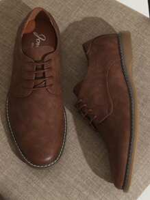 SHOESMALL Men's Dress Shoes Plain Toe Suede Oxfords Lightweight Business Casual Dress Shoes Classic Formal Derby Shoes - 棕色 - 查看 3