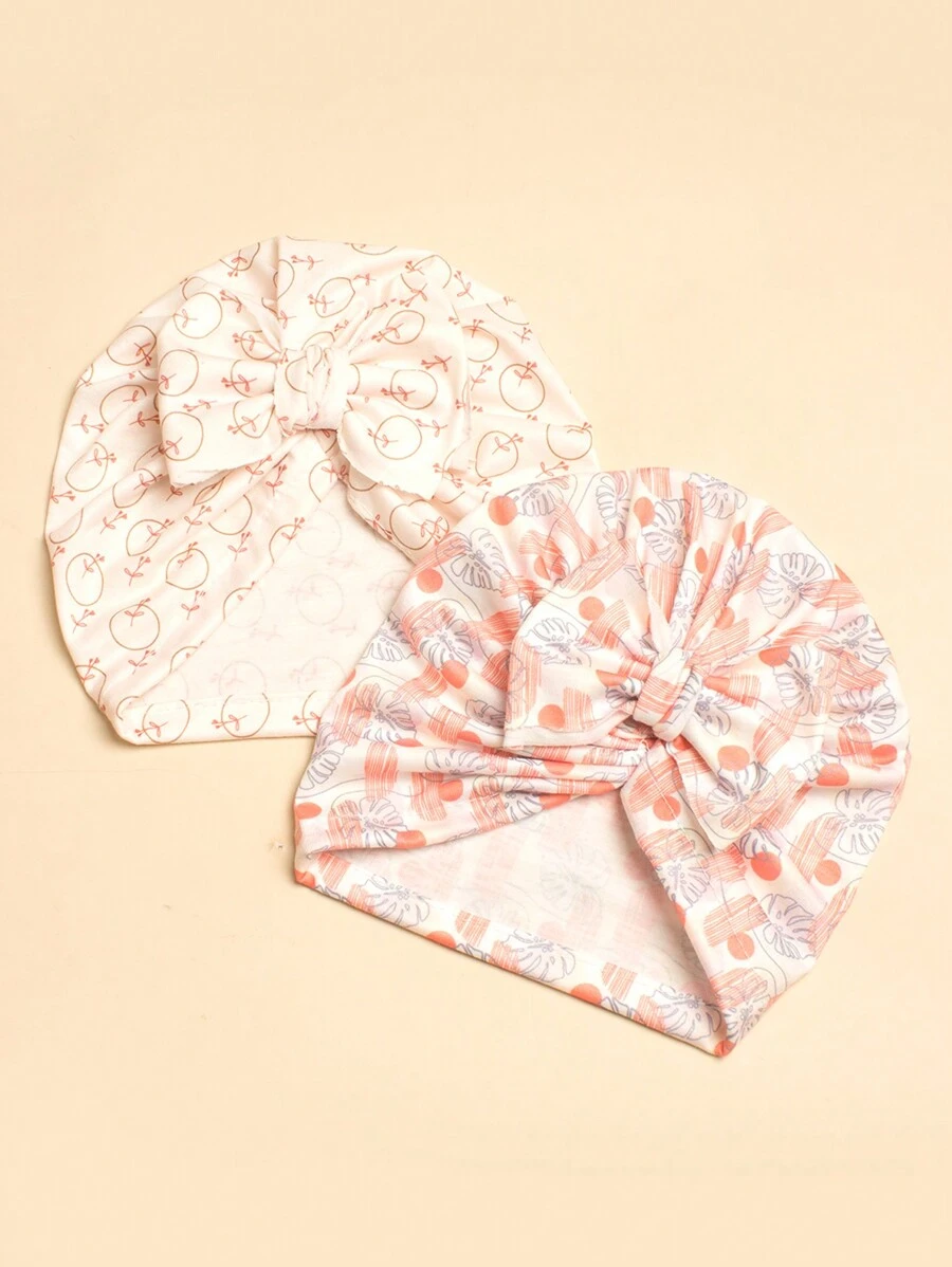 2入組寶寶時尚印花蝴蝶結帽子