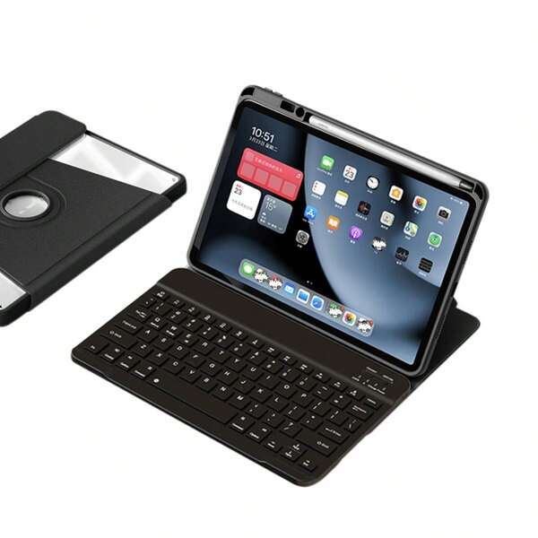 1pc Black Rotatable Protective Case With Keyboard