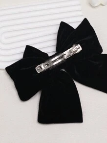 1 件裝女式黑色天鵝絨雙層蝴蝶結髮夾,帶絲帶,時尚簡約法式複古髮飾,適合日常佩戴