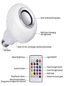 Foco LED inteligente con control remoto y aplicación, altavoz de bombilla Bluetooth que cambia de color RGB - Multicolor - Ver 4