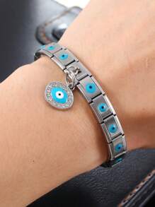 stainless steel evil eye charm Italian bracelet - Blue - View 1
