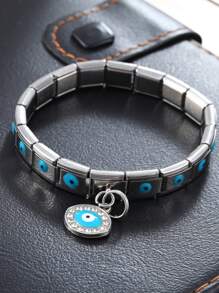 stainless steel evil eye charm Italian bracelet - Blue - View 4