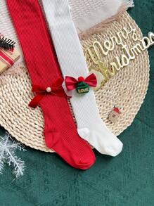 2入組女童聖誕節重型蝴蝶結緊身褲襪,適用於聖誕節 - 彩色 - 查看 2