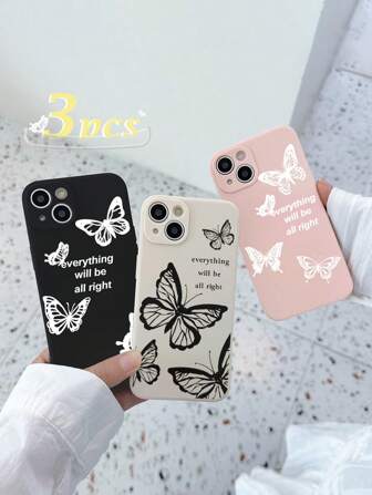 3 件优质蝴蝶印花哑光软手机壳，适用于 和 Galaxy 防水防震防摔防刮