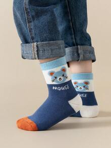 5pairs/set Cartoon Blue Mouse Thickened Terry Mid-calf Socks For Boys And Girls, Suitable For Daily Wear In Autumn And Winter - Multicolor - View 5
