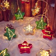 1 件裝聖誕電鍍球星串燈聖誕雪花裝飾掛燈聖誕裝飾傢用電池供電花環 Led 燈 - 黃色 - 查看 3