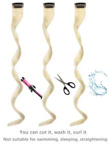 5入組奶白色夾式髮片,16英寸長捲曲波浪合成髮,萬聖節化妝舞會時尚派對聖誕新年的女性兒童女孩禮物