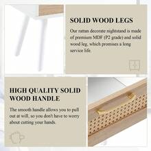 Rattan Nightstands, with Rattan Decor Drawer and Open Shelf, Bed Side Tables with Solid Wood Feet, End Table, Night Stands, for Bedroom, Living Room - trắng - Xem 4