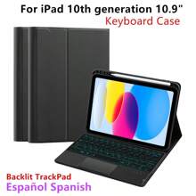 西班牙背光軌跡板鍵盤保護套兼容 Ipad 第 10 代 10.9 英寸 2022 A2696 A2757 A2777 平板電腦 Magic 智能觸摸板鍵盤 - 西班牙語佈局 - 查看 1